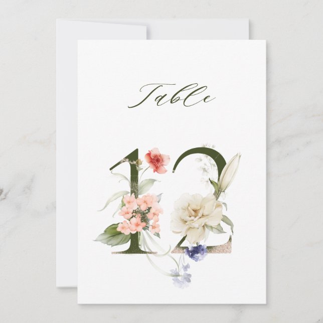 Convites 5x7 Botanical Floral Number 12, Table Number (Frente)