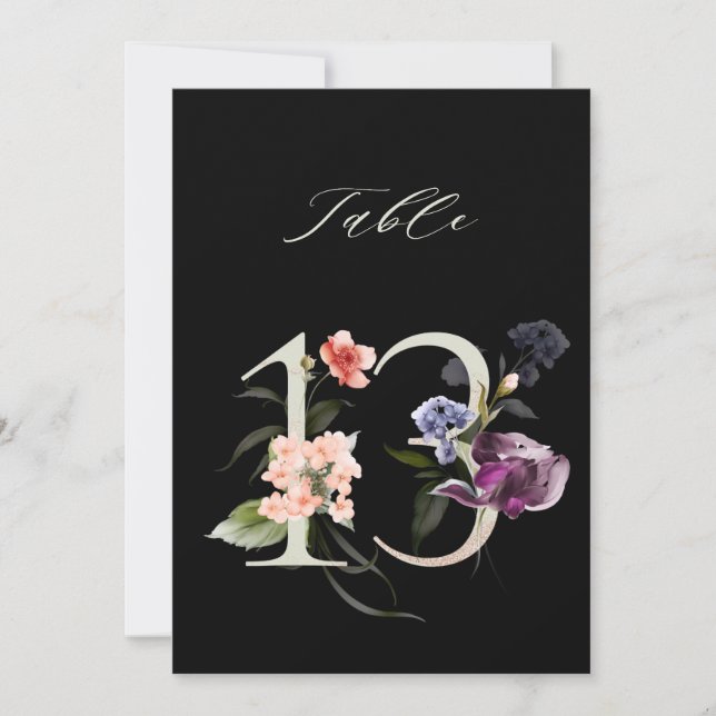 Convites 5x7 Botanical Floral Number 13, Black Table Number (Frente)