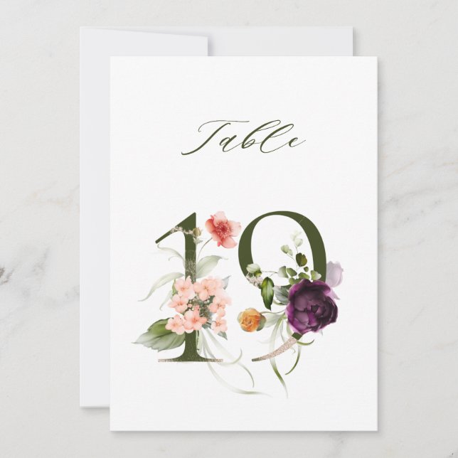 Convites 5x7 Botanical Floral Number 19, Table Number (Frente)