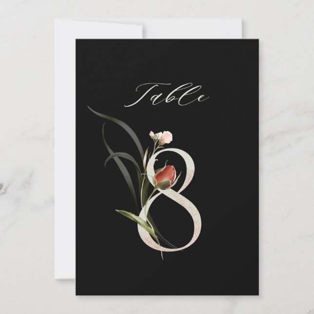 Convites 5x7 Botanical Floral Number 8, Black Table Number (Frente)