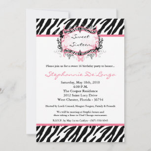 Convites 5x7 Butterfly Zebra Print Birthday Part Invitation