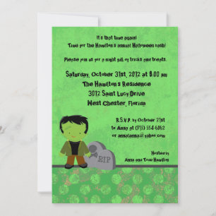 Convites 5x7 Crianças Spooky Festa de Halloween Verde Convi