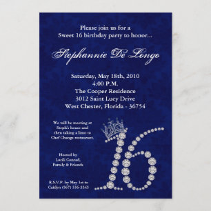 Convites 5x7 Diamond Saphire Sweet 16 Birthday Invitation