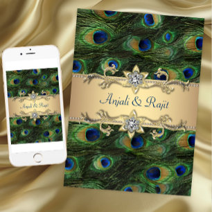 Convites 5x7 Esmeralda Verde Elegante Casamento Pavão