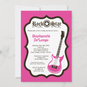 Convites 5x7 Girly Pink Rock Guitar Baby Shower Invitation