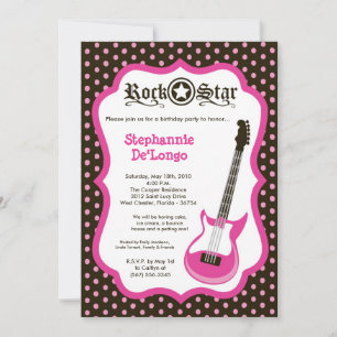 Convites 5x7 Girly Pink Rock Guitar Birthday Par Invitation