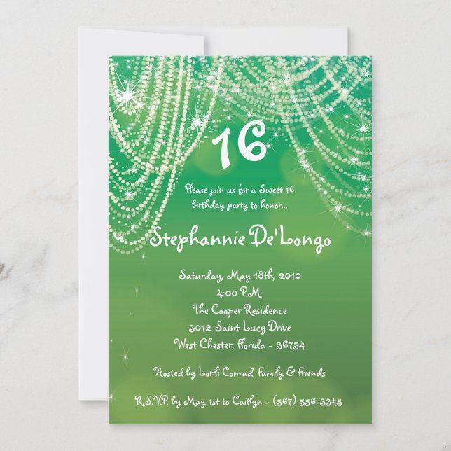Convites 5x7 Glitz Glimmer Sweet 16 Aniversário (Frente)