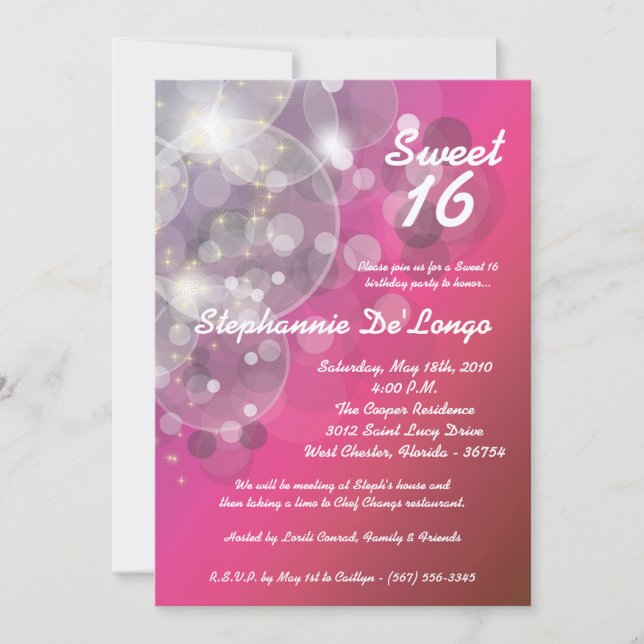Convites 5x7 Glitz Glimmer Sweet 16 Aniversário (Frente)