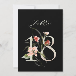 Convites 5x7 Número Botânico Floral 18, Número de Mesa Pret