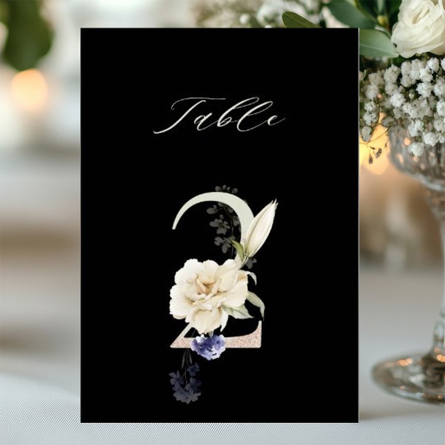 Convites 5x7 Número Botânico Floral 2, Número de Mesa Preto (Criador carregado)