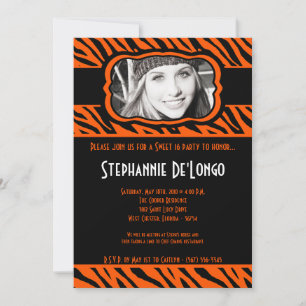 Convites 5x7 Orang Zebra PHOTO Sweet 16 Birthday Invitation