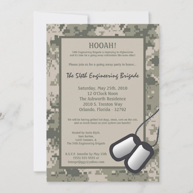 Convites 5x7 que vai afastado impressão da ACU de Camo do (Frente)