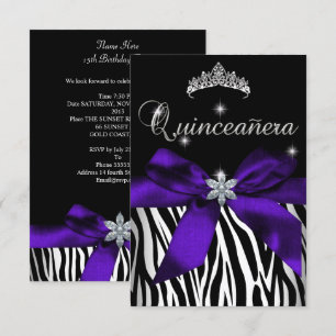 Convites 5x7 Quinceanera Roxo Zebra Preto Branco