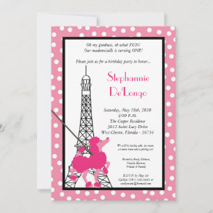 Convites 5x7 Rapariga Rosa Poodle Paris Aniversário Par Co