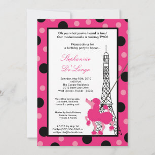Convites 5x7 Rapariga Rosa Poodle Paris Aniversário Par Co