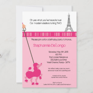 Convites 5x7 Rapariga Rosa Poodle Paris Aniversário Par Co