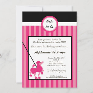 Convites 5x7 Rapariga Rosa Poodle Paris Aniversário Par Co