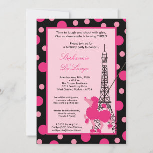 Convites 5x7 Rapariga Rosa Poodle Paris Aniversário Par Co