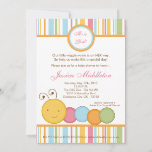 Convites 5x7 Spring Caterpillar Worm Baby Shower Invitation
