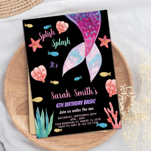 Convites 6º Aniversário da sereia rosa escuro no topo