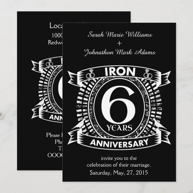 Convites 6º aniversário de casamento brasão angustiado (Frente/Verso)