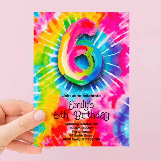 Convites 6º Aniversário Tie Dye (Criador carregado)