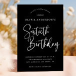 Convites 60ª Festa de aniversário | Branco sobre a Tipograf<br><div class="desc">Este simples, mas sempre elegante design apresenta o moderno branco sobre a tipografia negra e as palavras "Sessenta aniversário" na escrita de caligrafia. Os convites se revertem a um padrão sutil e repetitivo de Arte Deco em cinzas cromáticas e preto. Sozinhos de sofisticação e elegância, esses convites de 60 anos...</div>