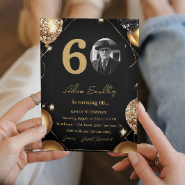 Convites 60ª festa de aniversário com balões e brilho