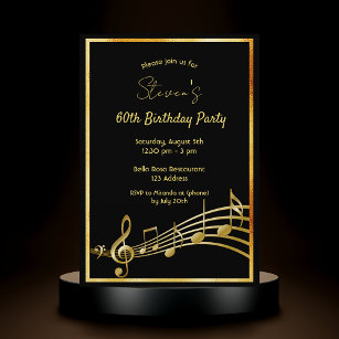 Convites 60ª festa de aniversário de notas de música a pret