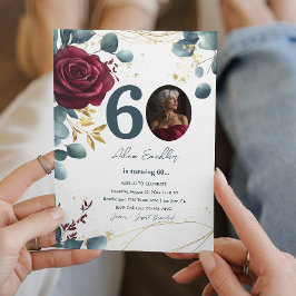 Convites 60ª Festa de aniversário e rosas vermelhas e azul