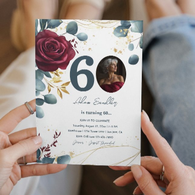 Convites 60ª Festa de aniversário e rosas vermelhas e azul (Criador carregado)