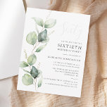 Convites 60ª Festa de aniversário Eucalyptus Greenery Scrip<br><div class="desc">Pode ser uma festa surpresa ou outra década especial alcançada. Este 60º convite de aniversário com eucalipto verde design com tipografia popular moderna pode ser facilmente editado para comemorar qualquer aniversário ou aniversário. Você pode alterar o texto, os detalhes do aniversário e a cor de fundo clicando no botão "Personalizar"...</div>