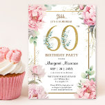 Convites 60ª Festa de aniversário, Peony Elegant Floral Ros<br><div class="desc">Celebre o marco de 60 anos em estilo com o nosso elegante "60º Convite Floral Elegante Elegante de Peony Rosa Rosa Elegante, Festa de aniversário!" Perfeito para uma memorável 60ª festa de aniversário. Ordene seu dia de hoje e faça sua celebração realmente especial! Note-se que os efeitos Dourados de brilho...</div>
