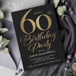 Convites 60ª Festa de aniversário Preta e Dourada<br><div class="desc">60º convite de aniversário em preto e ouro</div>