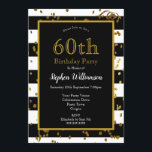 Convites 60ª Festa de aniversário, preto e branco | Largura<br><div class="desc">60ª Festa de aniversário| Preta e branca com Design brilhante Dourado. Este é um modelo pronto para que você adicione os detalhes de sua festa.</div>