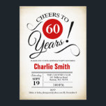 Convites 60ª Festa de aniversário - Preto Vermelho Branco<br><div class="desc">60º Convite de aniversário em Preto Branco Vermelho com fundo retrocreto. Até 60 anos! Pode ser personalizado em qualquer ano. Envie-me uma mensagem se precisar de mais personalização.</div>