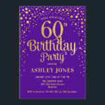 Convites 60ª Festa de aniversário - Roxo e Dourado<br><div class="desc">60º Convite de aniversário. Design elegante em roxo real e ouro brilhante. Possui fonte de script na moda e confetti. Envie-me uma mensagem se precisar de idade personalizada.</div>