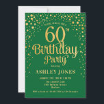 Convites 60ª Festa de aniversário - Verde e Dourado<br><div class="desc">60º Convite de aniversário. Design elegante na floresta,  verde esmeralda e ouro brilhante. Possui fonte de script na moda e confetti. Envie-me uma mensagem se precisar de idade personalizada.</div>