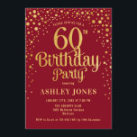 Convites 60ª Festa de aniversário - Vermelho e Dourado<br><div class="desc">60º Convite de aniversário. Design elegante em vermelho e ouro brilhante. Possui fonte de script na moda e confetti. Envie-me uma mensagem se precisar de idade personalizada.</div>