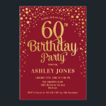Convites 60ª Festa de aniversário - Vermelho e Dourado<br><div class="desc">60º Convite de aniversário. Design elegante em vermelho e ouro brilhante. Possui fonte de script na moda e confetti. Envie-me uma mensagem se precisar de idade personalizada.</div>