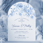 Convites 60ª Forma de Arco Floral Azul Festa de aniversário<br><div class="desc">Elegante poeirento rosa floral azul 60º aniversário convite de forma de arco.</div>