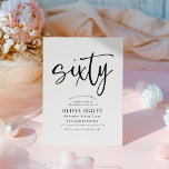 Convites 60ª Tipografia de Script Moderno de Festa de anive<br><div class="desc">Este design moderno, preto e branco apresenta a palavra "sessenta" em uma caligrafia estilo script e uma tipografia moderna, elegantemente espaçada, compreendendo fontes clássicas de serifa. Os convites se invertem a um delicado padrão de triângulo repetitivo em cinzas pretas e cromáticas. Adequado para homens ou mulheres. Escolha entre convites Zazzle...</div>