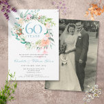 Convites 60º | 75.º Aniversário, Rosas Fotográficos de Casa<br><div class="desc">60º ou 75º aniversário de casamento convite com uma delicada cor d'água floral verde-terreno. Personalize com suas informações especiais sobre diamante ou aniversário de platina. O reverso mostra o fazer da sua foto de casamento como um bom guardião para os seus hóspedes. Projetado por Thisnotme©</div>