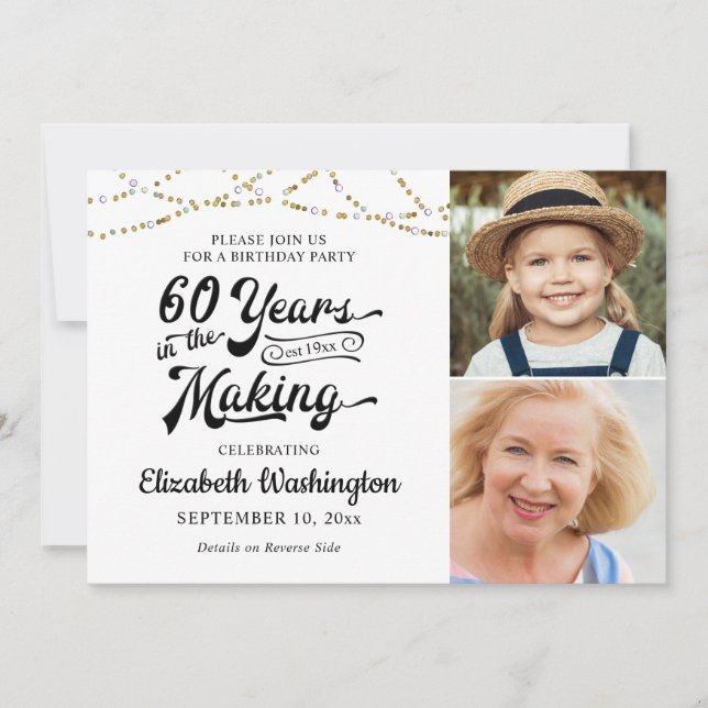 Convites 60º aniversário 60 ANOS NO FAZER Negro Dourado (Frente)