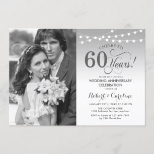 Convites 60º Aniversário com Foto - Branco Prata