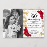 60º Aniversário com Foto - Dourado Branco Vermelho
