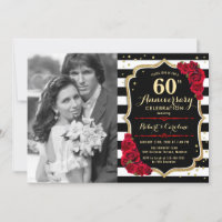 60º Aniversário com Foto - Dourado Preto Vermelho