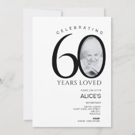 Convites 60º aniversário com foto em número, minimalista