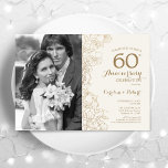 Convites 60º aniversário com foto - Ivory Dourado Floral<br><div class="desc">60º Aniversário Com Foto - Convite Floral Dourado De Marfim. Design moderno com desenhos botânicos desenhados em destaque e letra de script de tipografia. Simples "Trendy Convide" perfeito para uma comemoração de na moda. Pode ser personalizado para refletir qualquer ano de casamento. Impressos convites Zazzle ou modelo de impressão digital...</div>