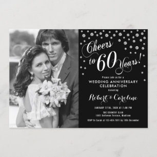 Convites 60º Aniversário com Foto - Preto e Prata Branco